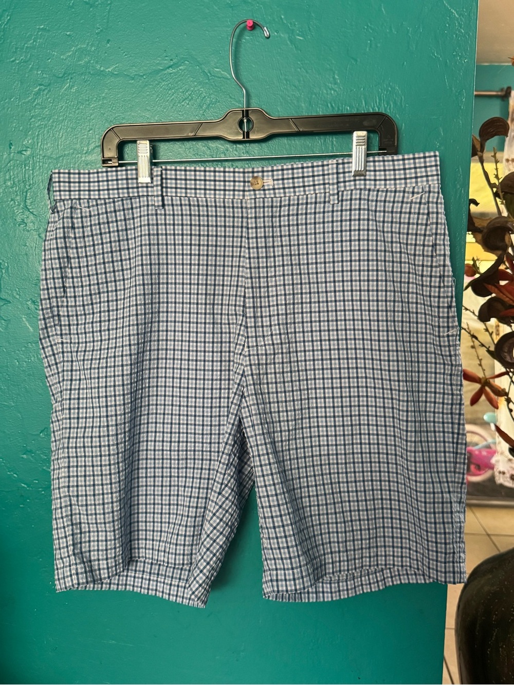 Peter Millar Blue Plaid Flat-Front Shorts